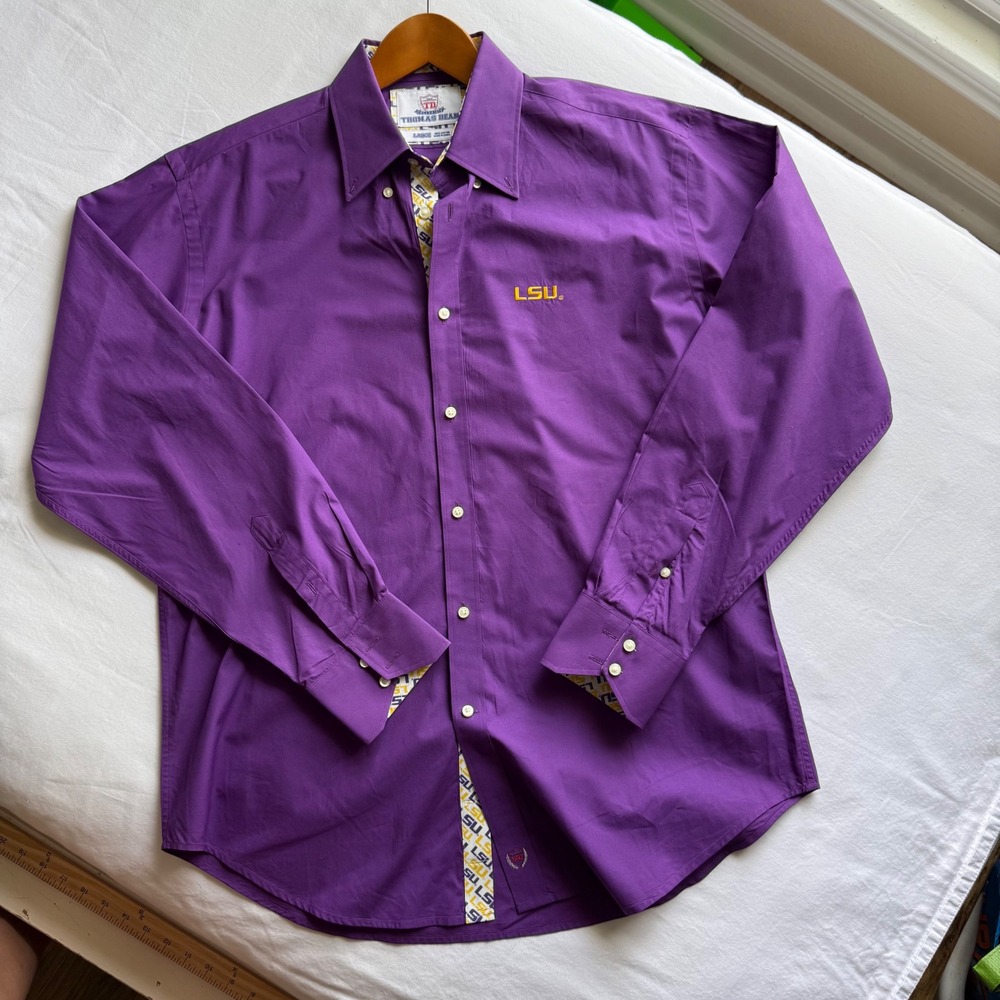 Thomas Dean LSU Tigers Mens L Purple Button Down Shirt Cotton College Football